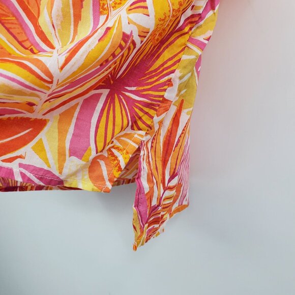 C&C California Pink and Orange Floral Print Beachy Boho Summer Vacation Shirt M - Picture 5 of 6